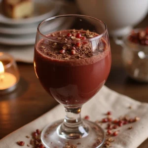 An enticing pomegranate chocolate kiss cocktail in a glass