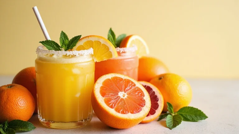 5 Easy Citrus Mocktails Recipes to Boost Immunity Assortment of vibrant citrus mocktails and fruits in glasses garnished with fresh herbs and colorful fruit slices, set against a light, inviting background