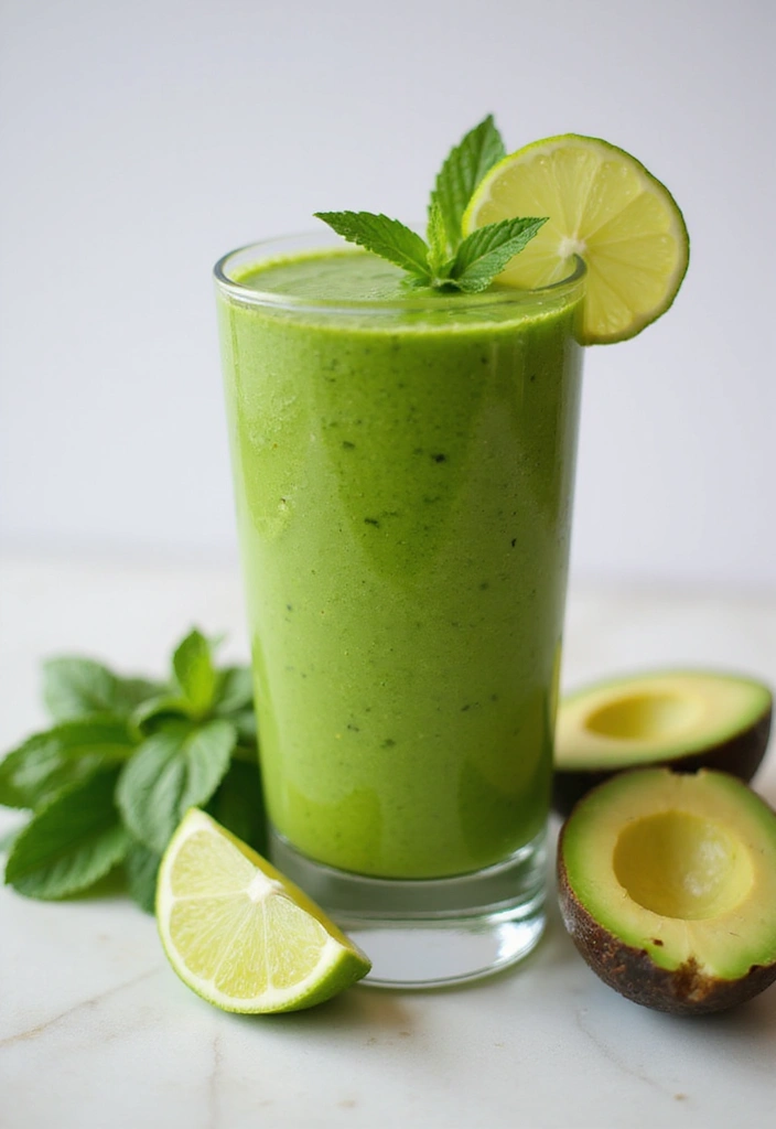 Thick green goddess smoothie in a glass