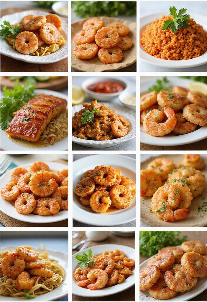 A vibrant, engaging collage of various delicious shrimp dishes showcased appealingly, emphasizing freshness and variety