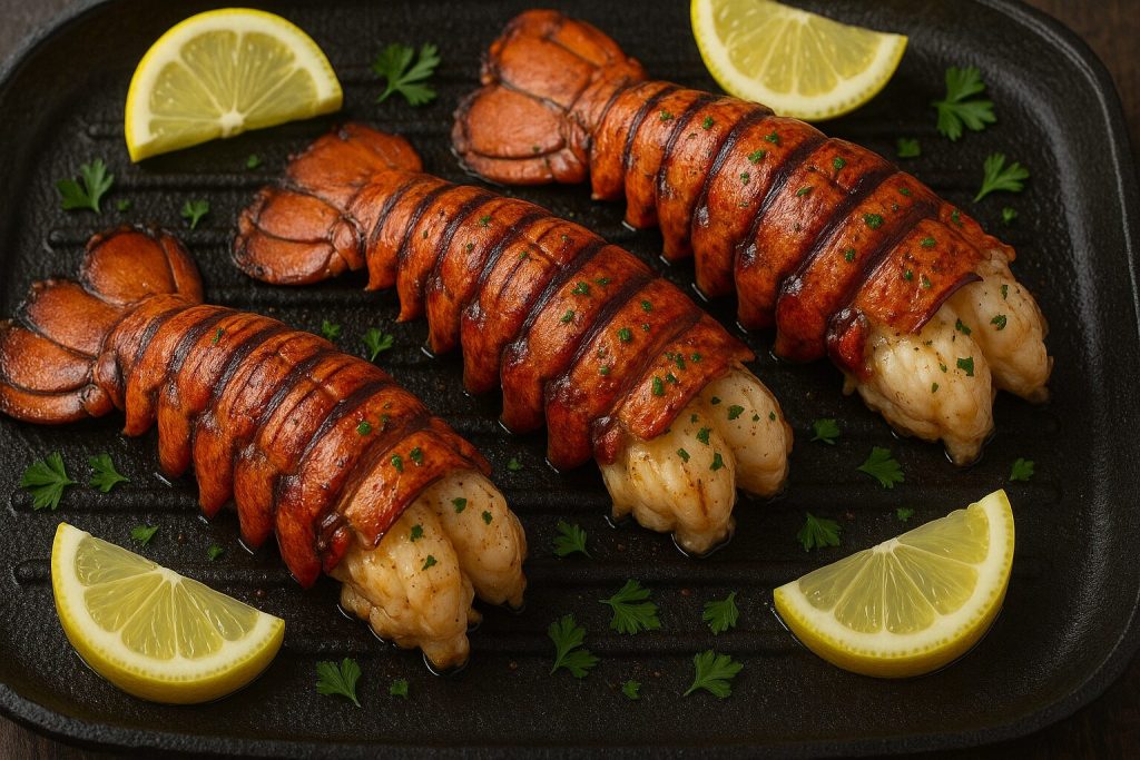 Lobster tails on a grill