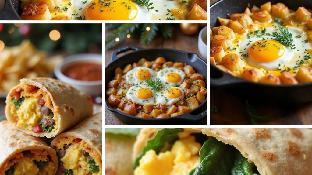 Healthy breakfast recipes with eggs: A collage of various breakfast with eggs dishes