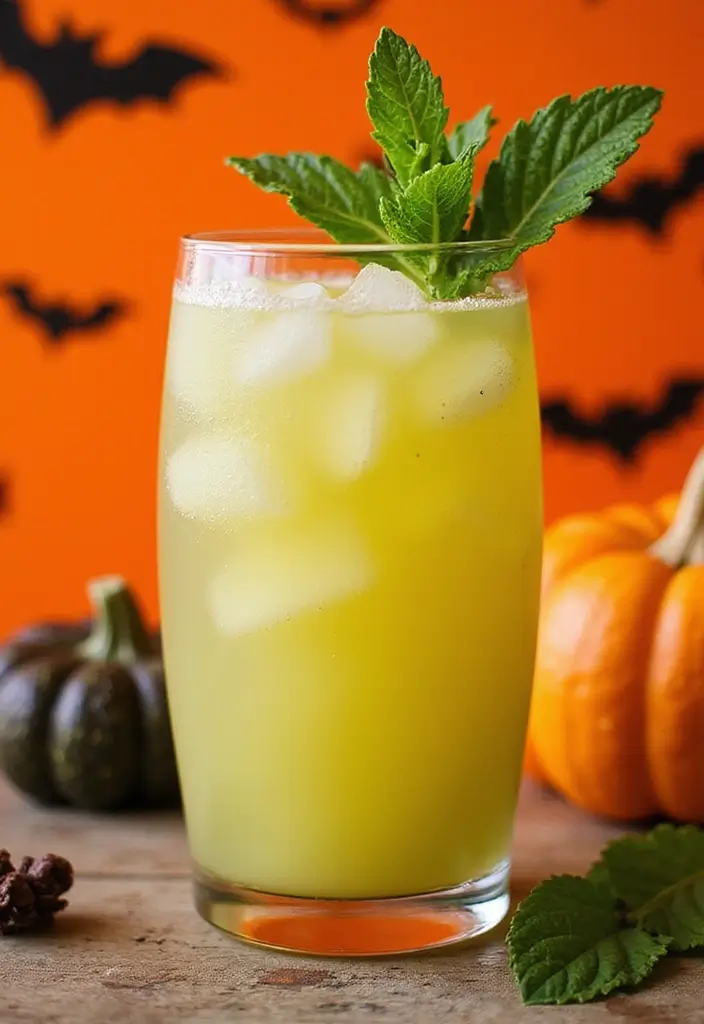 A refreshing tropical cocktail in a glass, garnished with mint leaves