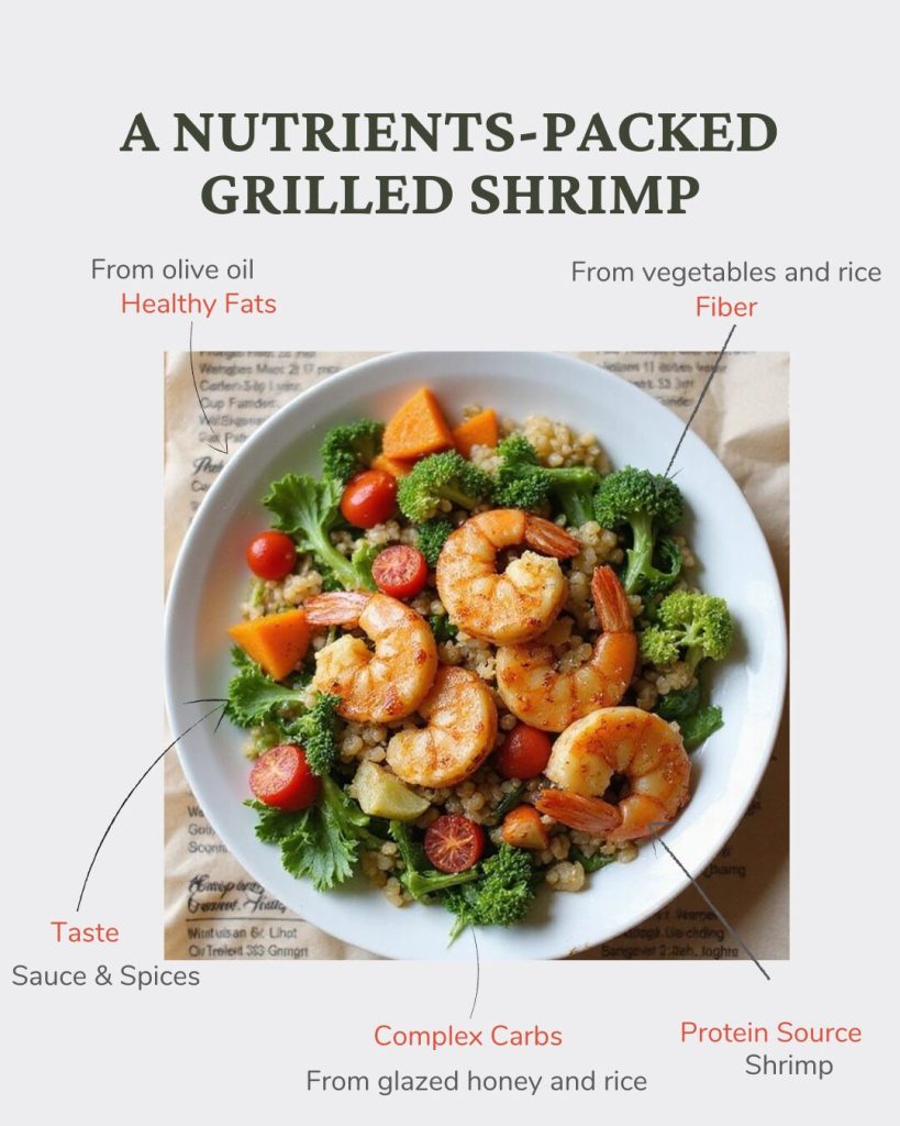 An image showing the nutritional information of honey garlic shrimp