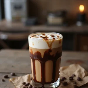 Mocha Macchiato Recipe: A visually appealing Mocha Macchiato in a clear glass, showcasing layers of espresso, steamed milk, and chocolate syrup.