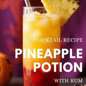 A stunning layered cocktail showcasing yellow pineapple juice and red grenadine, garnished with a pineapple slice