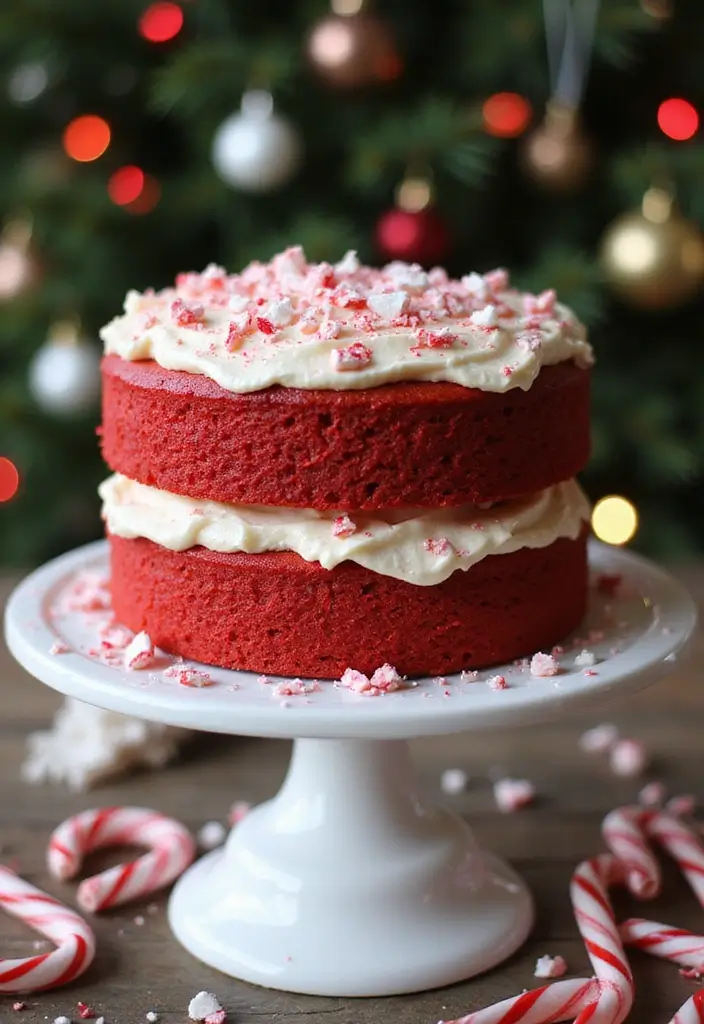 An elegant red velvet cake placed on a white cake table
