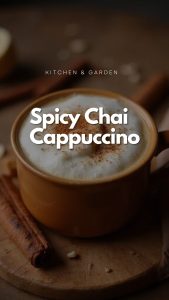 A flavorful spicy chai cappuccino served in a cozy mug, topped with frothed milk and a sprinkle of cinnamon.