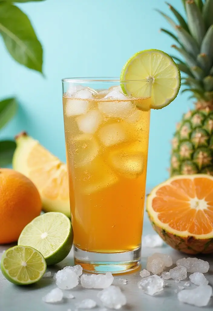 A refreshing Spicy Coconut Ginger Ale served in a clear glass with lime slices